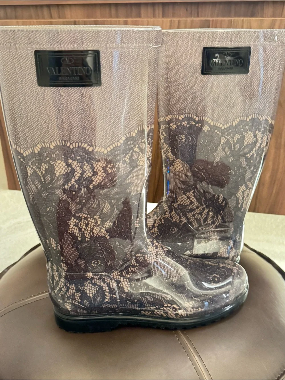 Valentino Garvani Women's Gray Lace-Pattern Rain boots